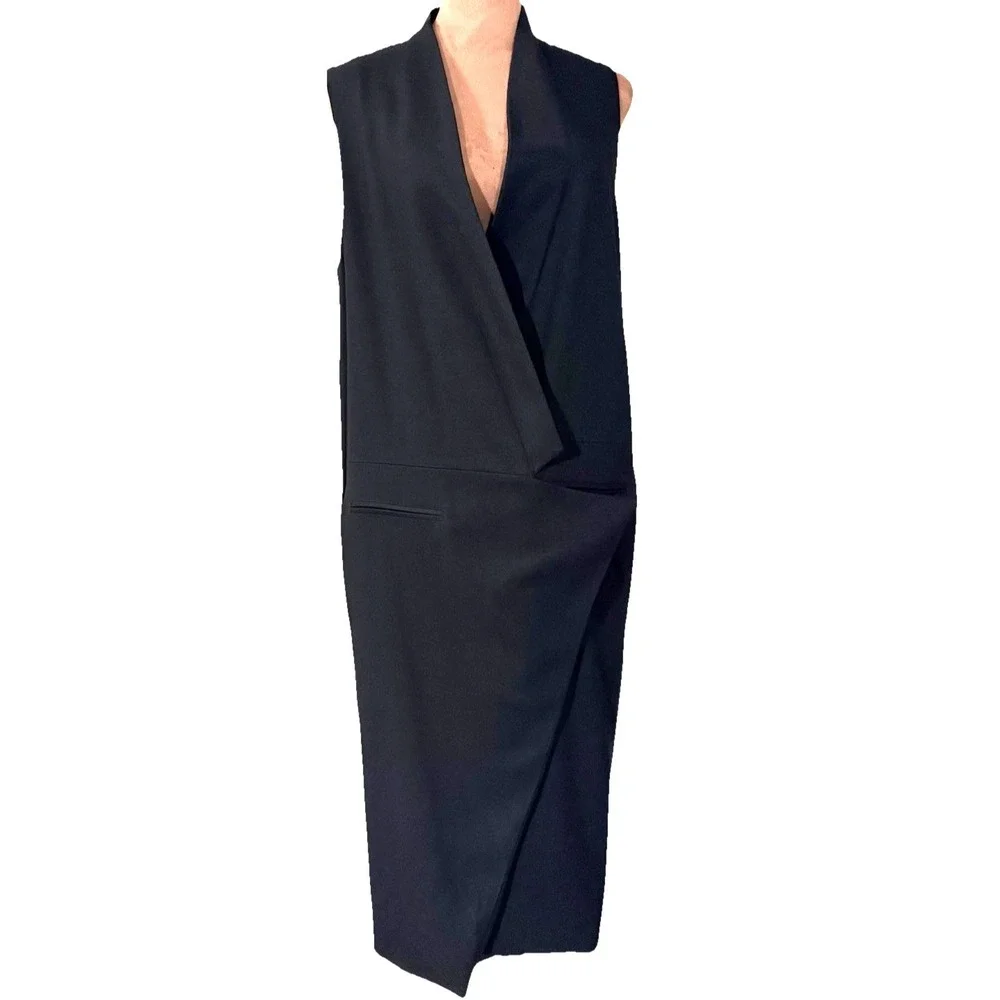 Elk Long Coatigan Vest Womens S/M Tailored Black Sleeveless Lined Asymmetrical - Picture 4 of 14